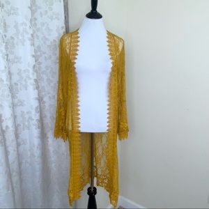 Mustard Colored Lace Bell Sleeve Cardigan Size M